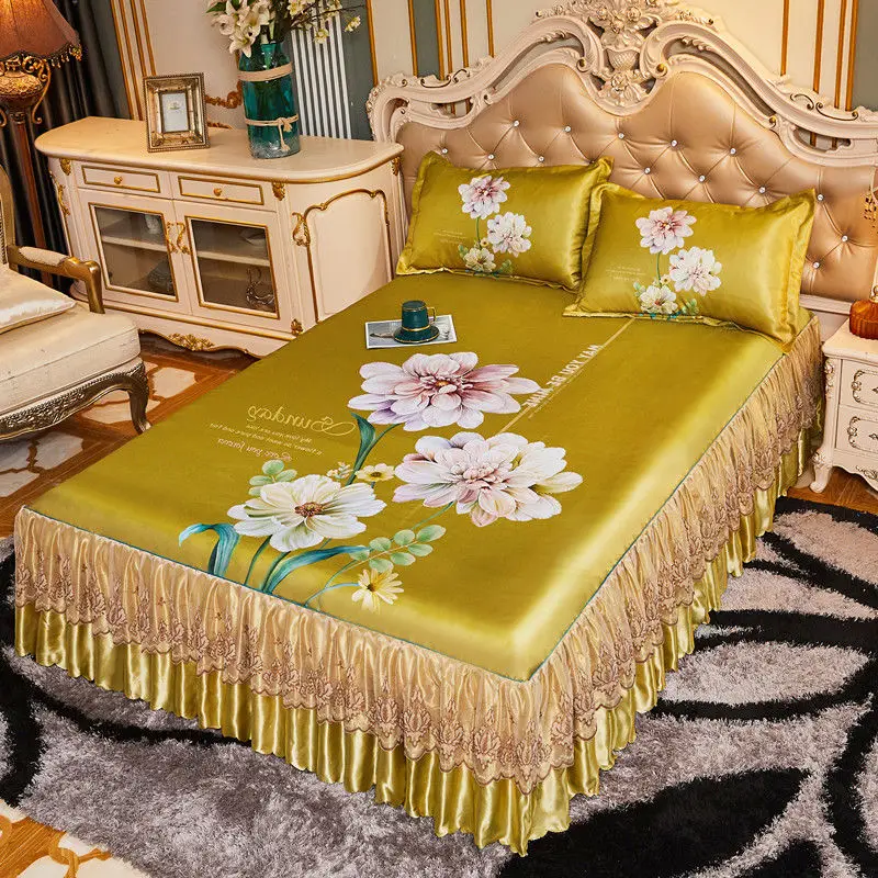 Роскошное постельное белье юбка для кровати 3 шт. (1 + 2 наволочки) простыня