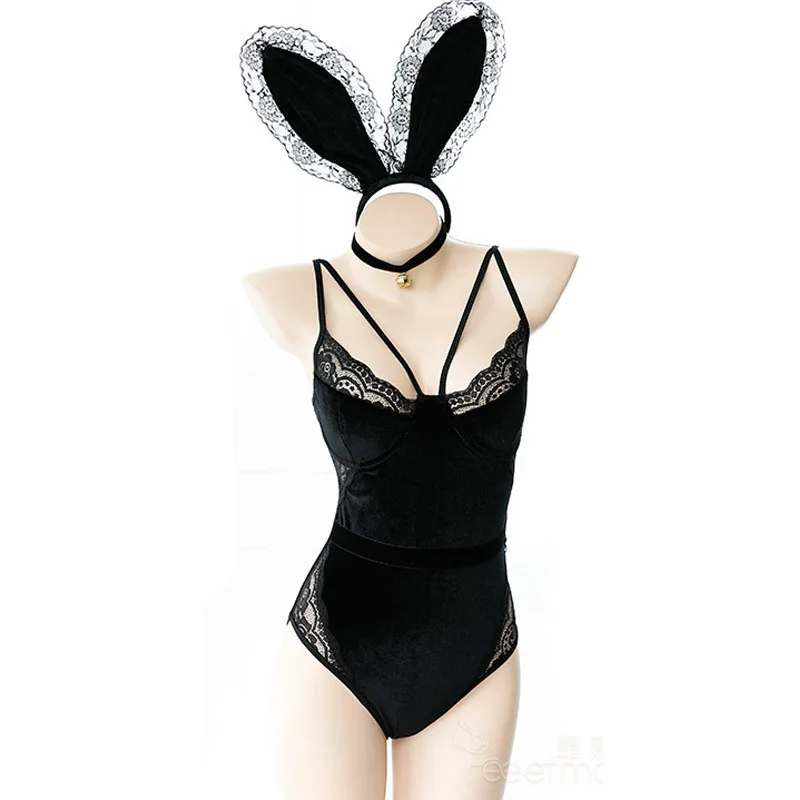 

Spring and Summer New Underwear Cute Velvet Bunny Pajamas Women Winter Lace One-piece Underwear Temptation Home Service