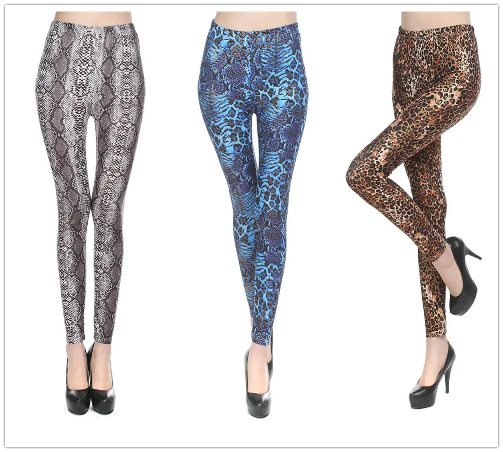 Женские леопардовые леггинсы зимние из полиэстера с высокой талией и принтом