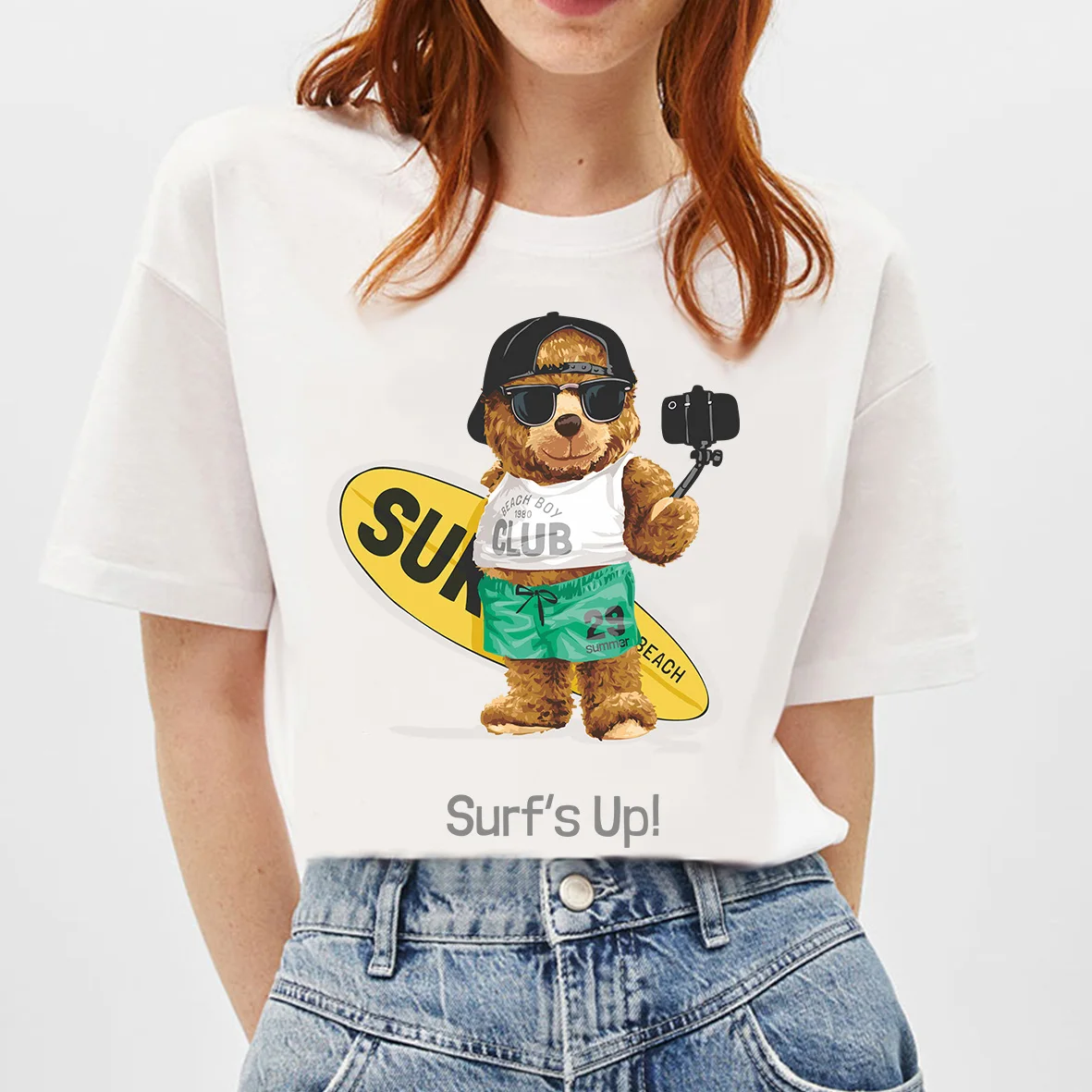 BLINGPAW с изображением милого плюшевого медведя Surf's Up Футболка принтом буквами