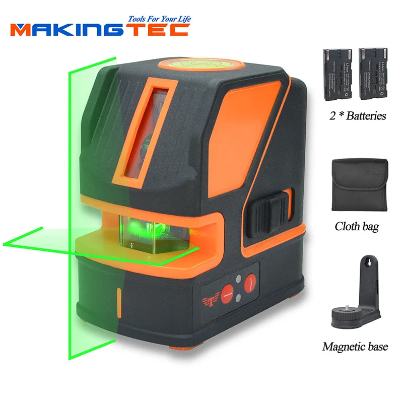 

MAKINGTEC 2 Lines Laser Level Green Red Beam Cross Line Level Self-Leveling 360 Rotary Vertical Horizontal With Lithium Battery