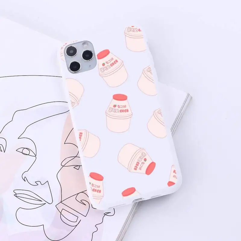

Cute Milk Drink Strawberry Banana Phone Case Candy Color for iPhone 6 7 8 11 12 s mini pro X XS XR MAX Plus