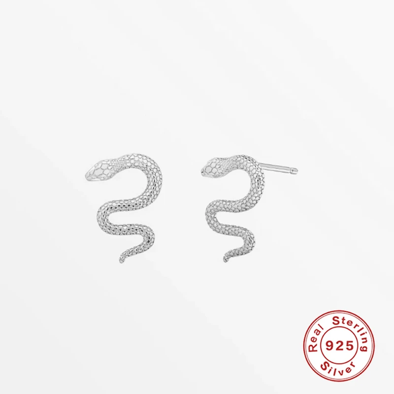 

925 Sterling Silver Stud Earrings Fine Jewelry Punk Style Snake Piercing Earrings For Women Party Gifts Ohrringe pendientes W4
