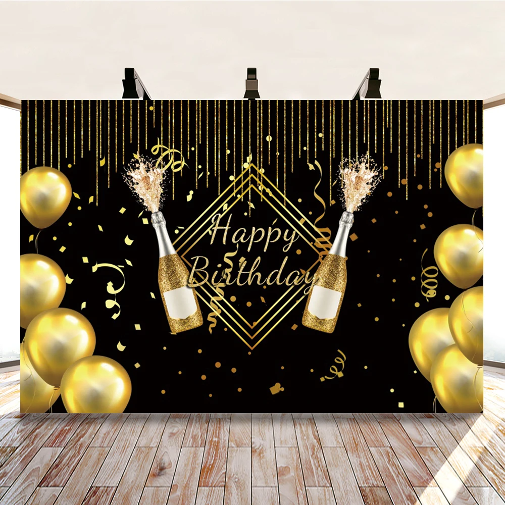 

Yeele Birthday Party Gold Ballon Glitters Champagne Photography Backdrop Photographic Decoration Backgrounds For Photo Studio