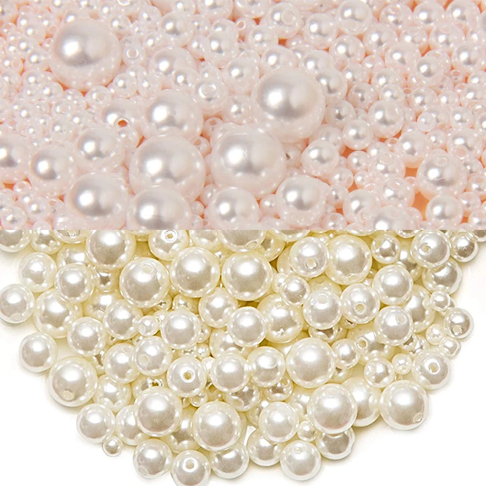 

10-1000pcs Ivory Pearl Beads with Holes 3/4/6/8/10/12/14/16mm Loose Spacer Beads Pearls for Vase Filler DIY Crafts Bracelets