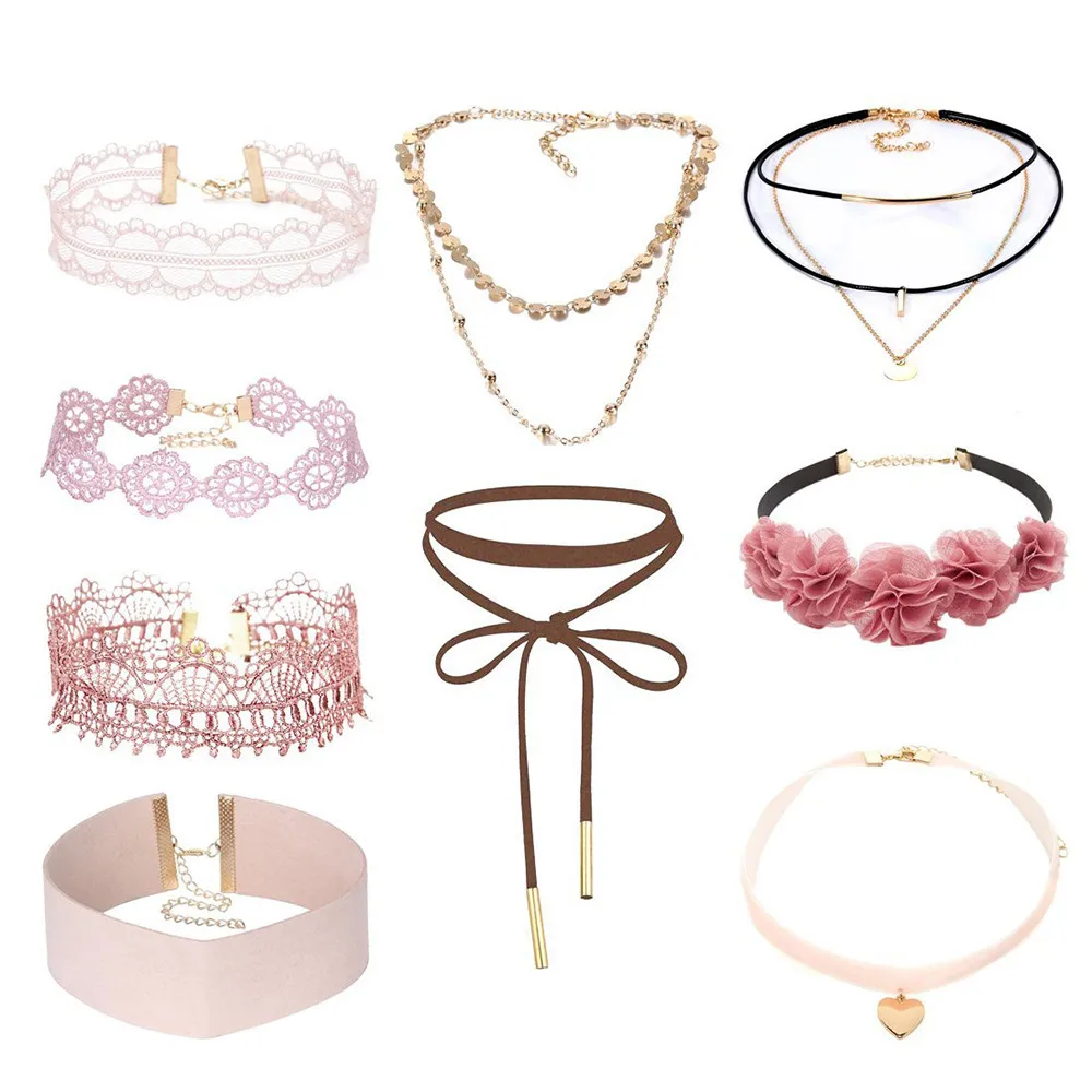 Комплект из 9 шт. ожерелья-чокера стрейчевого бархата | Украшения и аксессуары