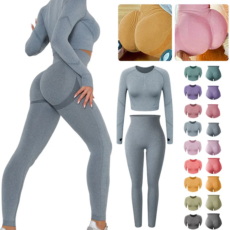 

Women Fitness Gyms Leggings 2 Piece Outfits for Women Workout Set Seamless Athletic Set Crop Tops High Waist Push Up Panties