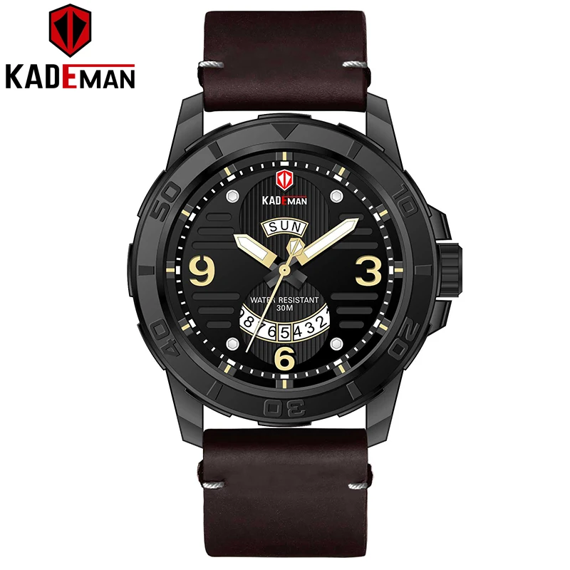 

KADEMAN Watch Men 2019 Top Brand Casual Male Clock Leather Strap Quartz Wristwatches Week Date Display Waterproof Orologio Uomo