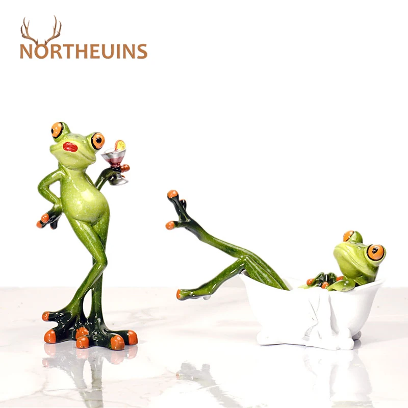 

NORTHEUINS Resin Leggy Frog Miniature Figurines Animal Statue Desktop Decoration Souvenirs for Interior Modern Home Decor Loft