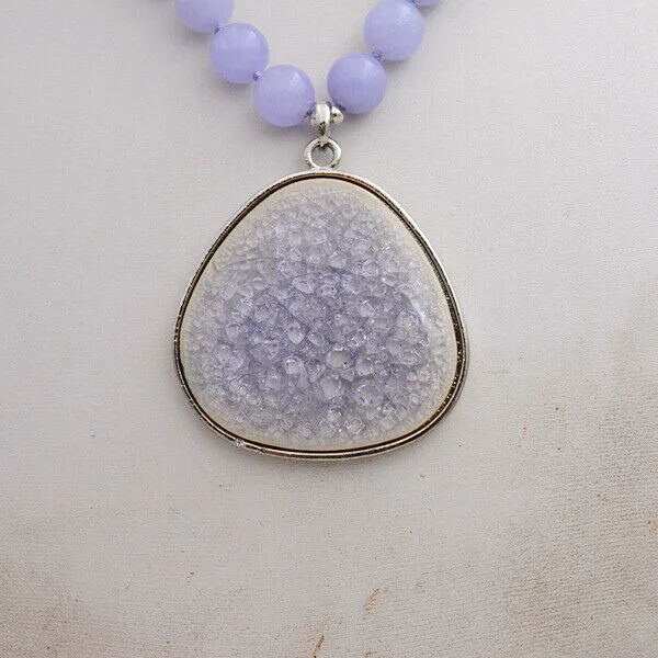 New Nature 8mm lavender jade + pendant gemstone Beads necklace 18" AA+