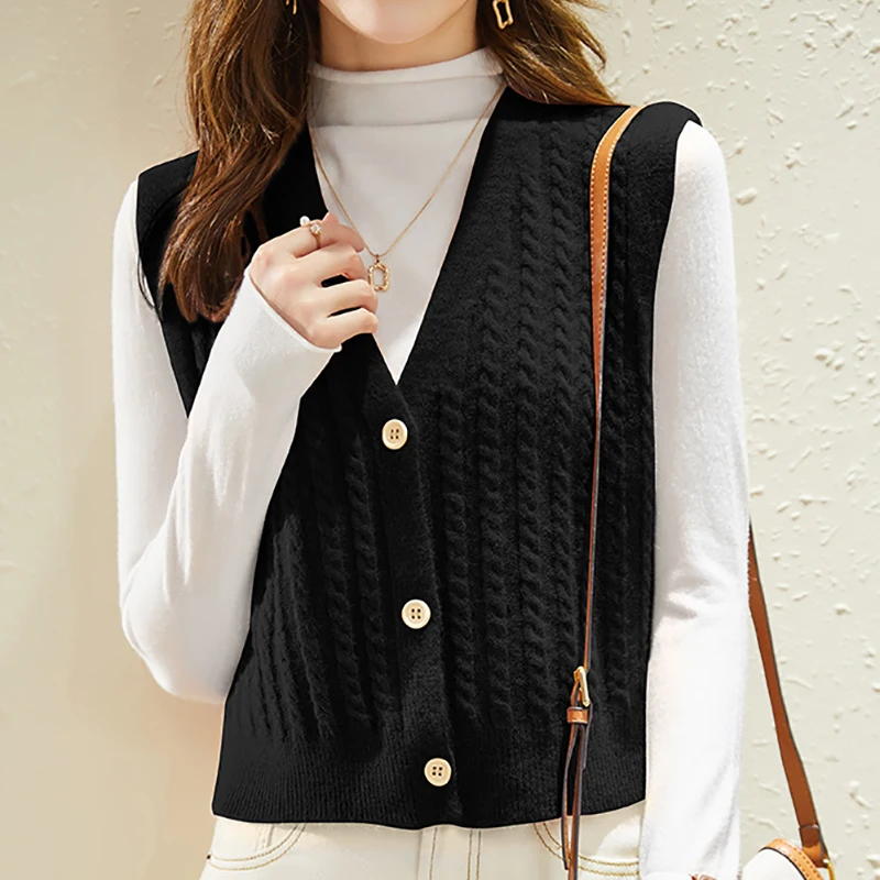 

Preppy Style Short Sweater Vests Autumn Korean Women Knitted Sweaters Cardigan Sleeveless Female Button Ladies V Neck Vest Top