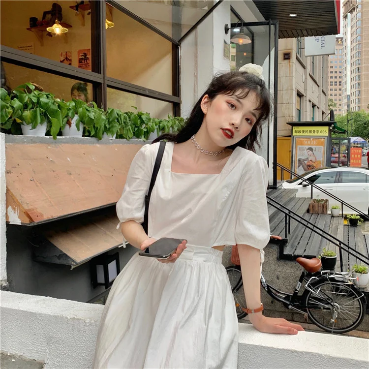 

Short Summer Floral Square Collar Puff Sleeve Dress Super Girl Mori Style French Platycodon Grandiflorum First Love Retro Niche