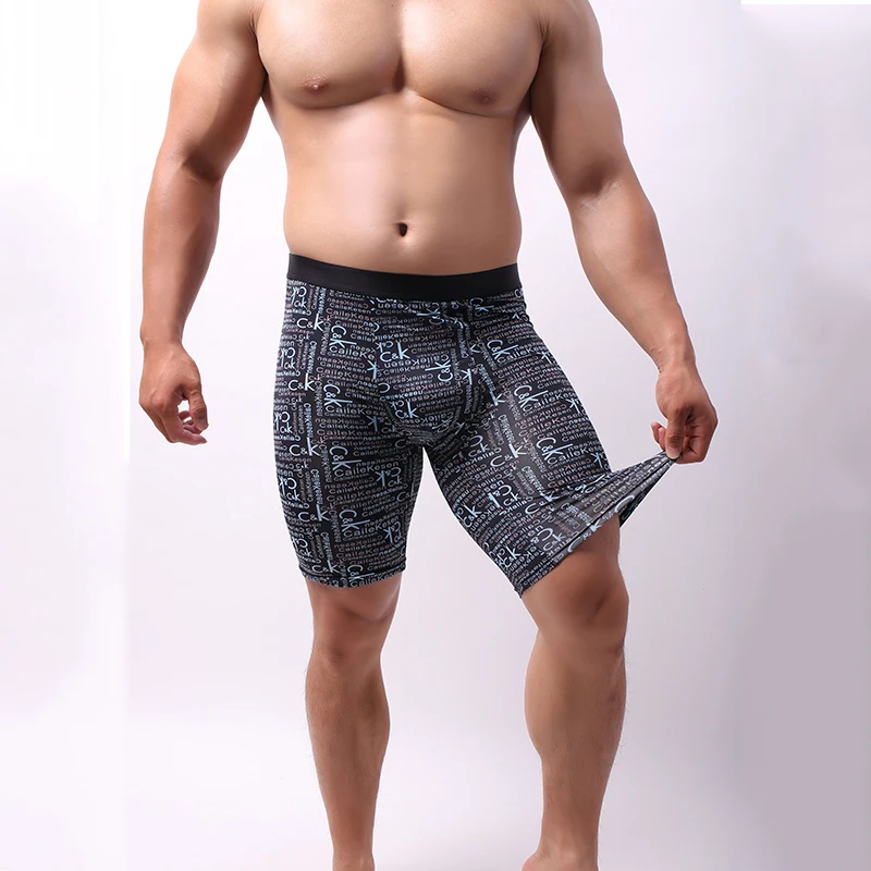 3 Pcs/Lot New Men Long Plus Size Boxer Shorts Trendy Fashion Soft Breathable Printed Boxing Underwear Men's Ice Silk Pants | Мужская