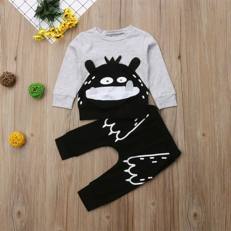 

CANIS 2PCS Toddler Kids Baby Girl Boy Clothes 2019 Long Sleeve Cartoon Lovely Sweatshirt Tops Long Pants Outfits Sets