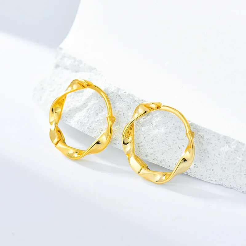 

925 Sterling Silver Twisted Small EarrRing Women's Simple Sweet Earrings Gold/White/Rose/Black 10mm Inner Diameter 2021 New Punk