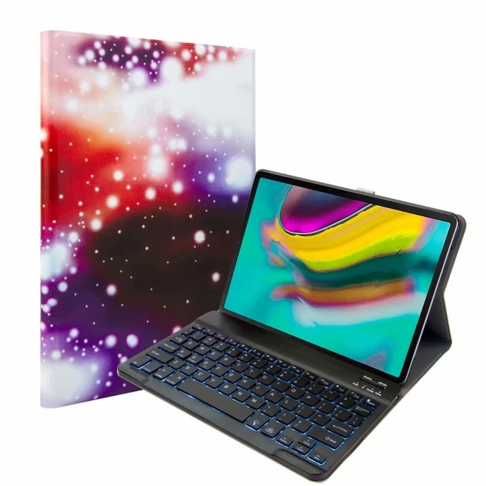 Bluetooth клавиатура чехол для Samsung Galaxy Tab A 10,1 T720 T725 планшет ткань с 7 подсветкой Клавиатура с подсветкой крышка+ ручка+ пленка
