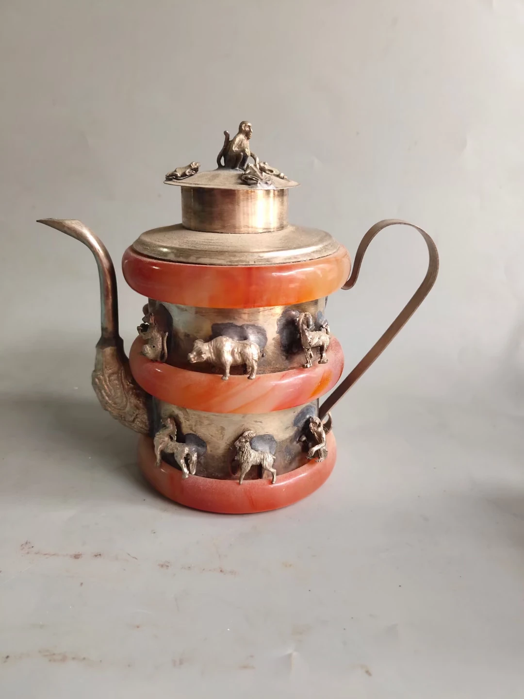 Белый медный фарфоровый заварочный чайник китайский антиквариат около 150 лет