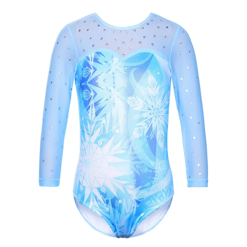 B213 SnowflakeBlue BAOHULU/трико для девочек, рукав три четверти, с блестками, снежинка, гимнастический трико, балетные трико для девочек, Синий боди - Цвет: B213 SnowflakeBlue