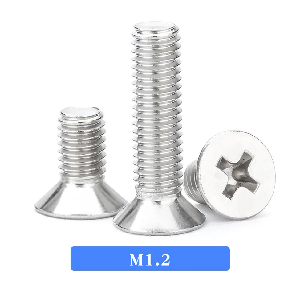 

m1.2 Screw 50pcs 304 Stainless Steel Phillips Flat Countersunk Head Bolt 1.2mm Grub Screws for Laptop Repair