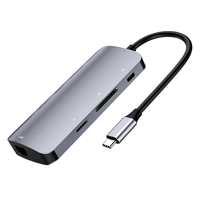 

Type-C8 In 1 Docking Station, TYPE-C To PD + NIC + TF / SD + 3 X USB3.0 + HDMI Interface Converter
