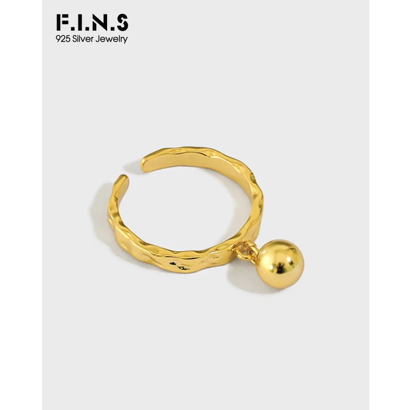 

F.I.N.S Korea Fashion Woman S925 Sterling Silver Ring CHIC Irregular Concave-Convex Round Bead Ball Pendant Opening Finger Ring