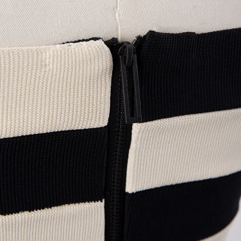 

VGH Hit Color Knitted Dress For Women Slash Neck Sleeveless High Waist Patchwork Zipper Split Bodycon Midi Dresses Female Summer