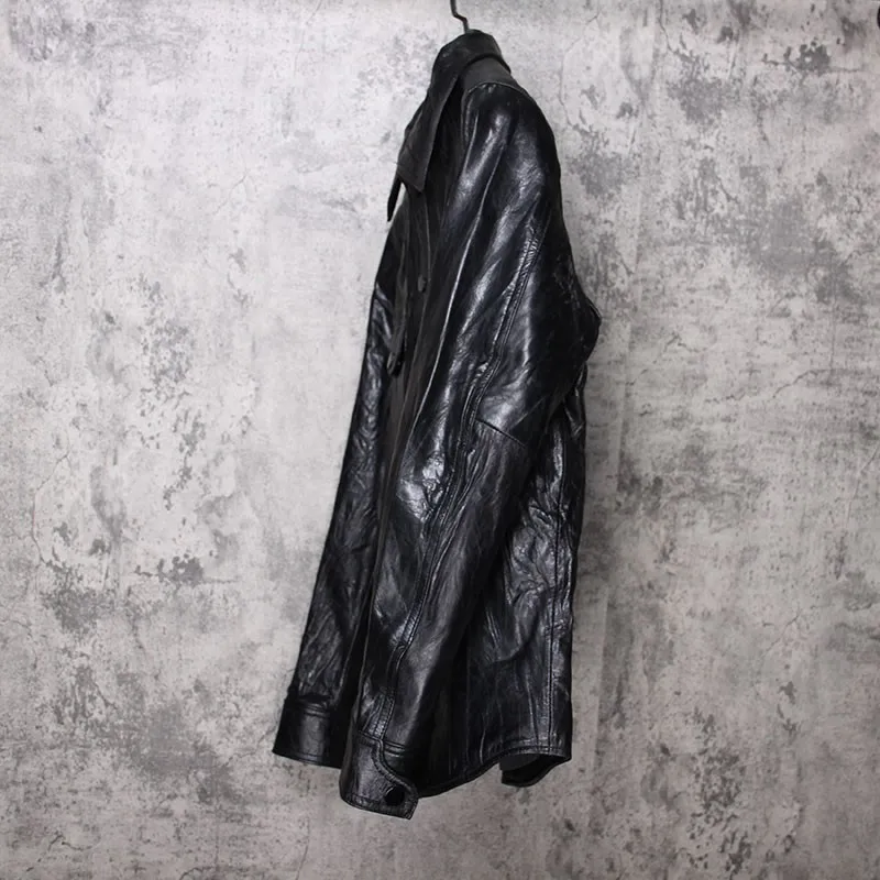 

Business Men Genuine Leather Jacket Slim Fit Single Breasted Vintage Natural Sheepskin Coat Male Casual Motorcycle Outerwear