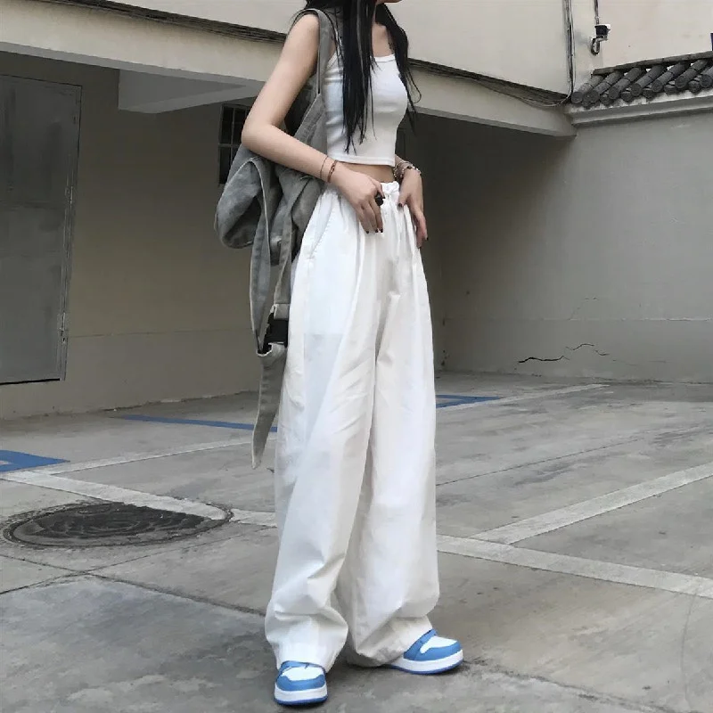 

Fall 2021new Pure Color High Waist Straight Sports Casual Pants Women's Fashion Wide-leg Pants Fashion Rac