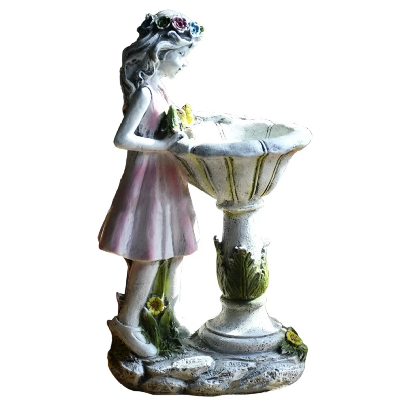 

Solar Light Girl by Bird Bath Sculpture Garden Resin Figurines Statue Angel Figure Sculpture Flower with Solar LED Light 896B