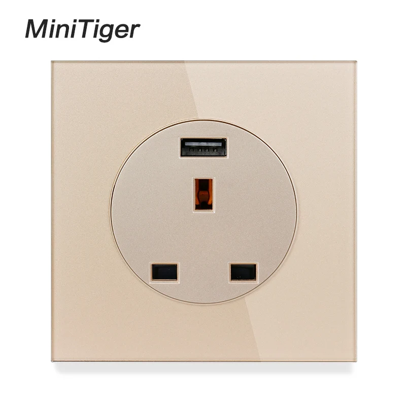 Minitiger Хрустальная стеклянная панель 13A настенная розетка британского стандарта
