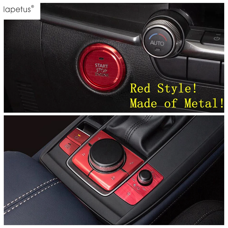 Start Stop Push Button Ring / Shift Gear Panel Frame Metal Blue Red ABS Interior For Mazda 3 2019 - 2021 CX-30 2020 2022 | Автомобили и