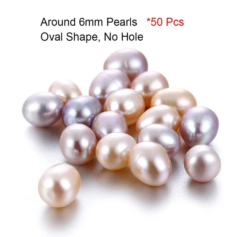 

50Pcs Freshwater Cultured Pearl Natural Oval Oyster Pearls Beads Necklace Bracelet Earring Jewelry Making Supplies 6mm