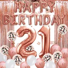 21th розовое золото День рождения украшения баннер на день рождения с гелиевых шара с цифрой 21 XXL, 2 Роуз Золотой с бахромой Шторы латекс Co