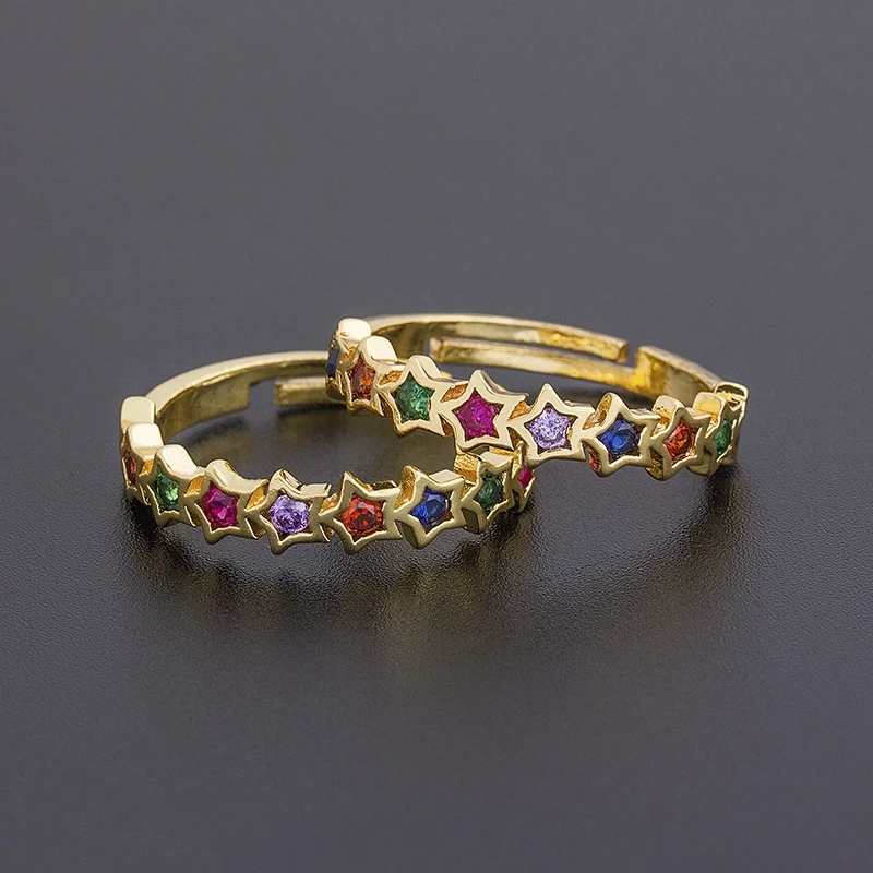 

Fashion Star Moon Cross 12 Styles Gold Copper Zircon Rings Adjustable Rainbow CZ Colorful Crystal Ring jewelry Gift for Woman