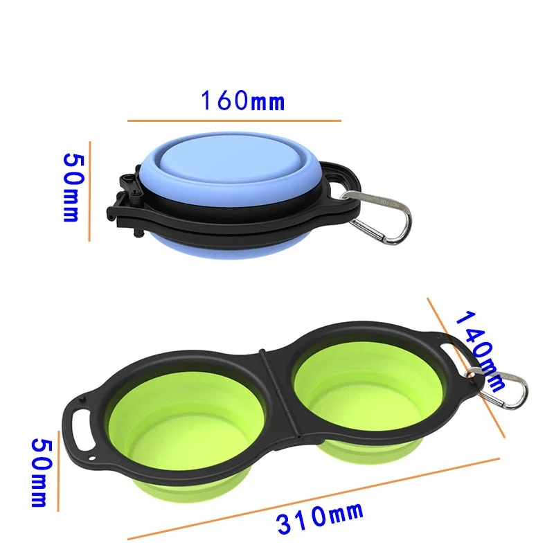 

Small folding pet double bowl Portable telescopic bowl Outdoor drinking and feeding bowl Pet supplies