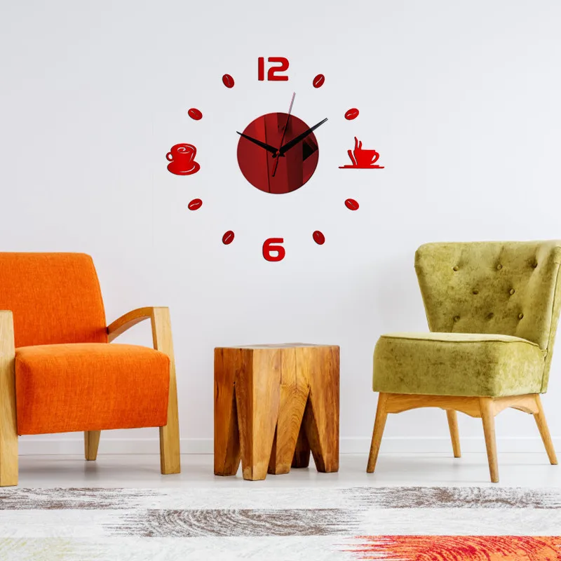 4 Colors 2019 Cup scale Wall Clock Frame Mirror Surface Stickers Children Bedroom 3D DIY Decoration Detachable Art | Дом и сад