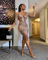 sparkly celebrity dress prom dresses 2022 black girls sexy mini cocktail gown beaded tassels party homecoming gowns