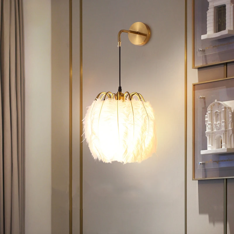 

Feather wall lamp modern minimalist bedroom living room background wall corridor warm and romantic light luxury