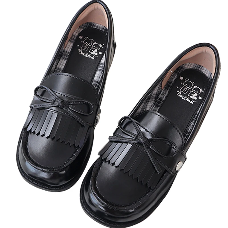 

Japanese Lolita round head jk uniform shoes bow college style student's single shoes leather shoes kawaii shoes cosplay loli