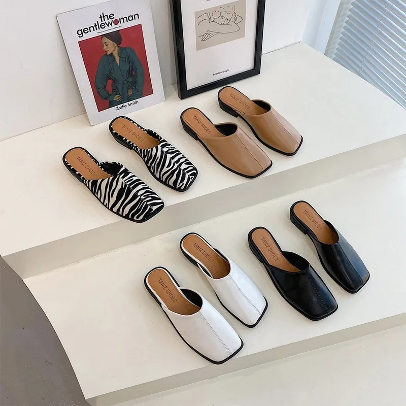 

Fashion Pattern Mule Shoes For Women Casual Low Heels Square Toe Slides Outdoor Slippers New Spring Casual Flat Shoes 2021
