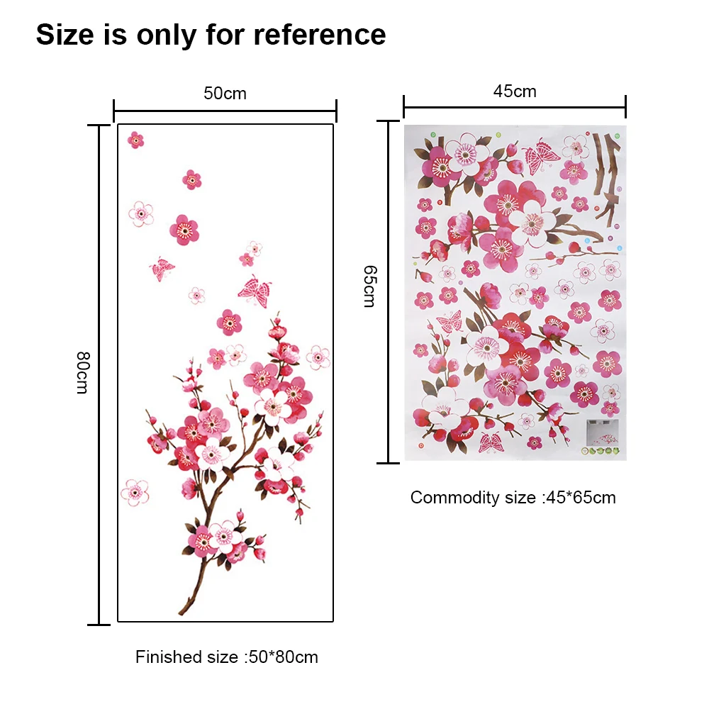 45*65cm Mural Arts Poster Sakura Cherry Wall Stickers Butterflies Flowers Wallpaper for Kitchen Living Bedroom Bathroom Decals | Дом и сад
