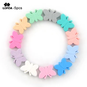 5 шт., силиконовые бусины-бабочки для прорезывания зубов