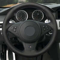diy hkoade hand stitched black high soft artificial leather car steering wheel cover for bmw e64 e63 e60 cabrio m6 2005 2010