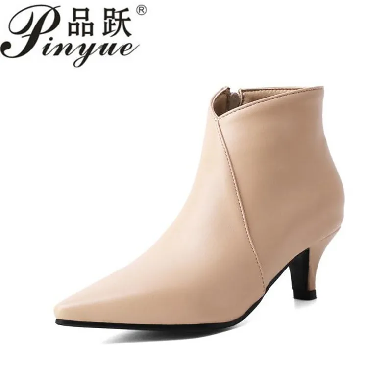 

Женские ботильоны из искусственной кожи на молнии, осенне-зимние ботинки на высоком каблуке 5,5 см с острым носком