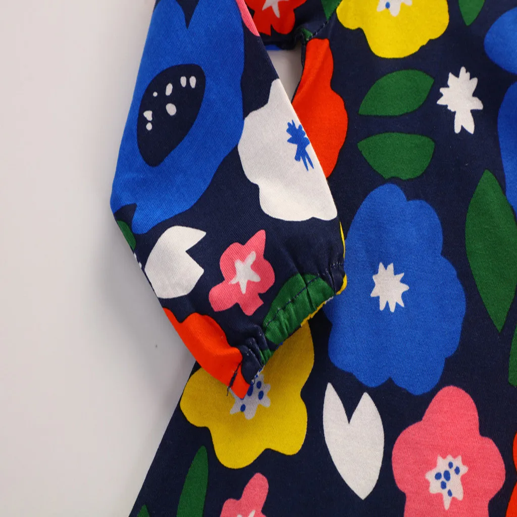 

New Fashion Baby Dress Princess Dress Autumn 1-7 Year Kids Teen Girls Floral Print Long Sleeved Knit Clothes