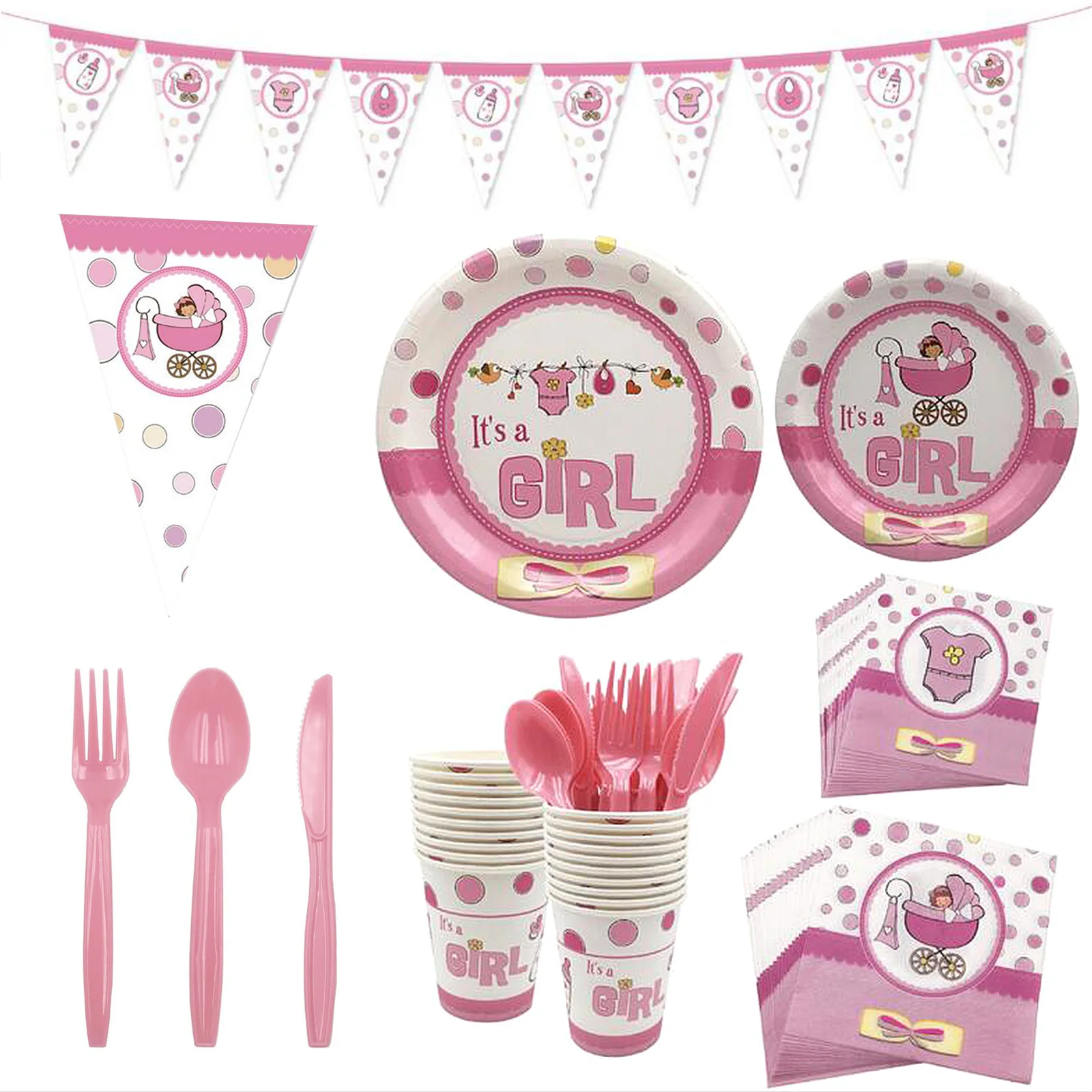 Blue Pink It is Boy or Girl Paper Tableware Set First 1st Birthday Banner Hat For Baby Shower Gender Reveal Baptism Party Supply | Дом и сад