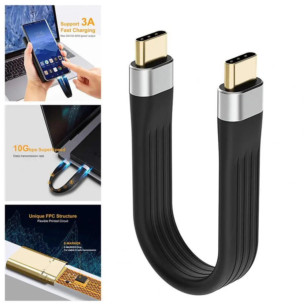 Видеокабель 13 см чип E-mark 4K поддержка 3A быстрая зарядка PVC USB-C Gen 2 видеошнур для