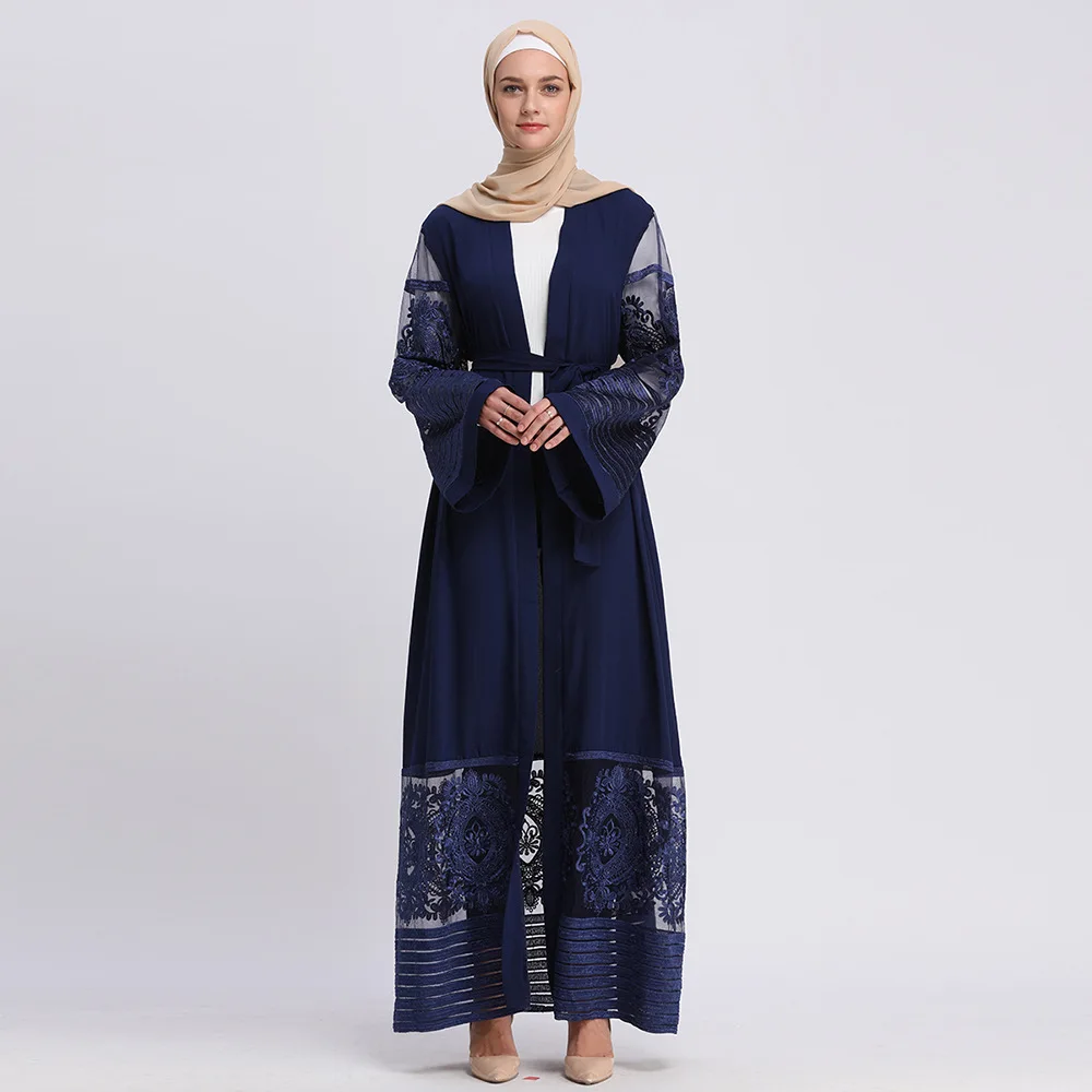 Мусульманское длинное платье с вышивкой абайя в сеточку Дубае хиджаб Caftan на