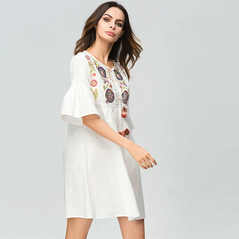 Dubai Turkey Embroidered Cotton And Linen Skirt Muslim Trumpet Sleeve Women's Clothing Islamic Morrocan Kimono Arab Middle East |