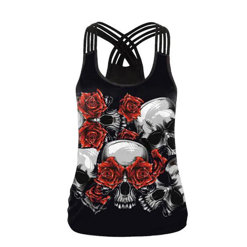 2020 Летние черные готические женские Майки с черепом Женский Топ без рукавов